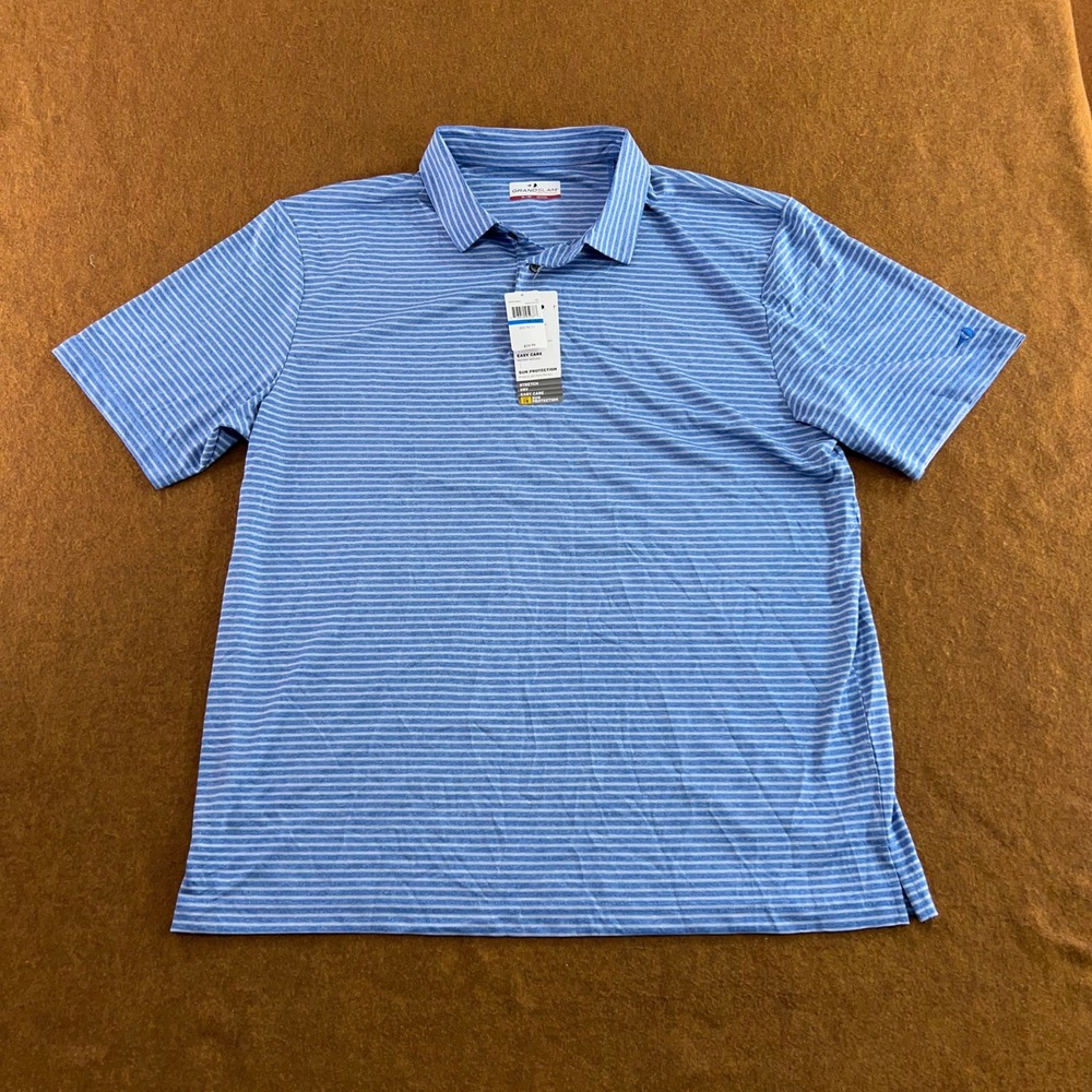 Grand Slam Mens XL Blue Striped Performance Short Sleeve Polo Shirt NWT